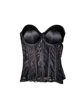 Perfect Corset Black Mesh Structured Lace-Up Bustier Top XS